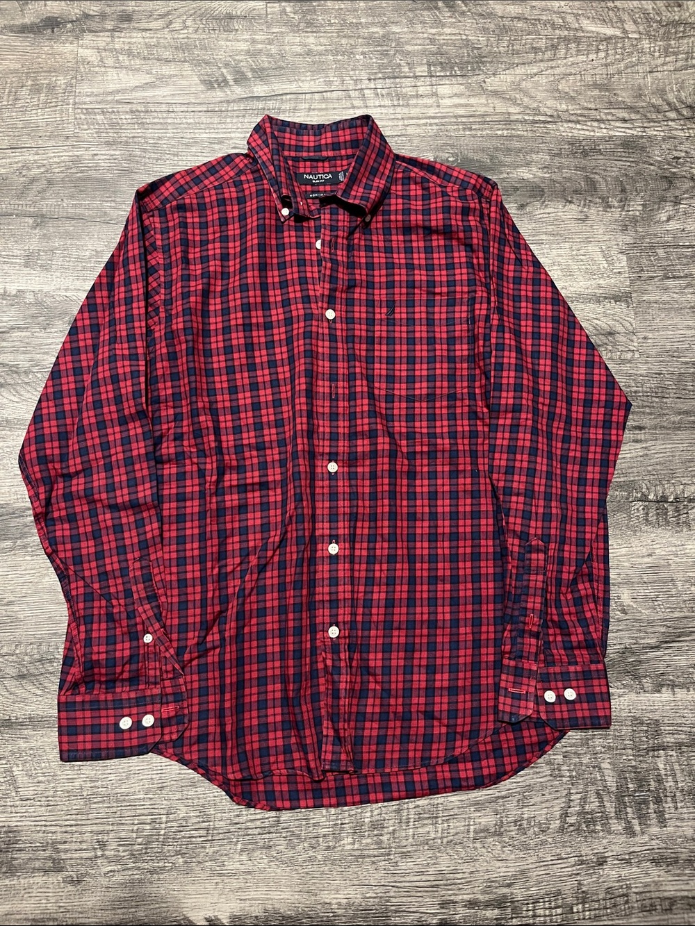 Nautica Red & Navy Plaid Button-Down Shirt - Men's